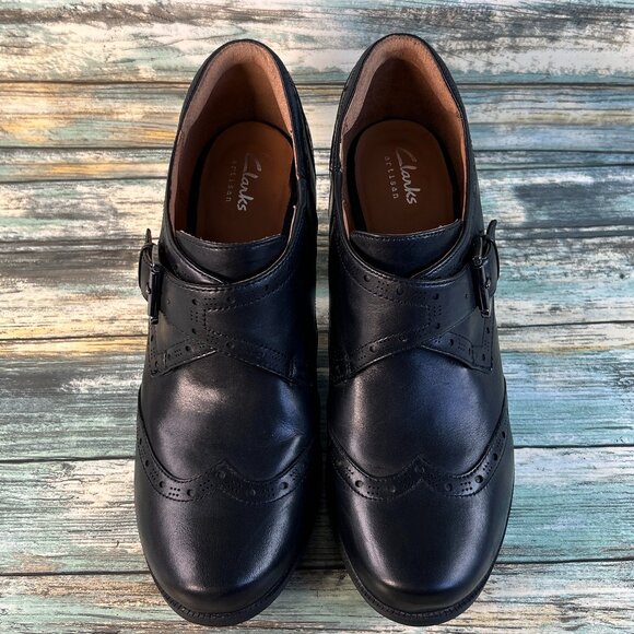Clarks Artisan Womens Wingtip Pumps Size 10 Black Leather Brogue Menswear Formal - Picture 5 of 14